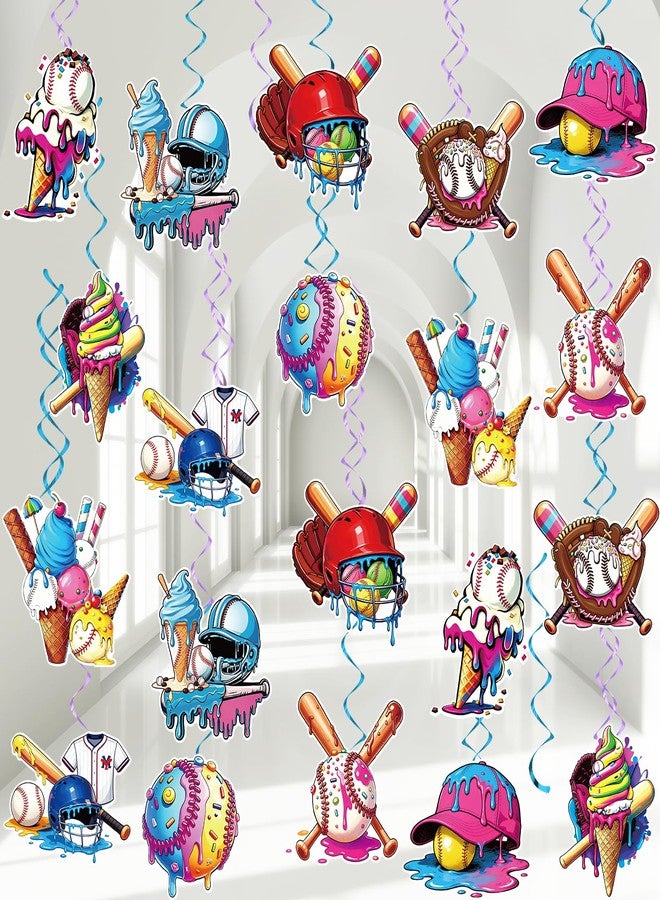 ojustbeok 60Pcs Ice Cream Drip Baseball Hanging Swirls Sport Themed Birthday Party Decorations Baseball Ice Cream Theme Ceiling Streamers Hanging Decorations for Birthday Team Celebration Game Day Supplies - Image 1